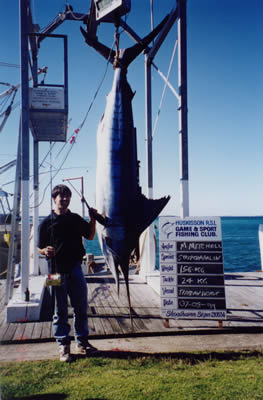 Mark Mitchell's 156 Kg Striped Marlin on a “Ghost” “Mongrel” lure.