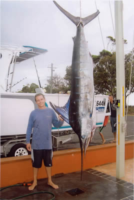 Steve Gill with a 135 Kg Striped Marlin on “Little Dingo” lure.