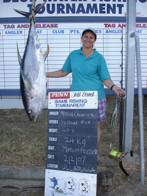ANGLER: Maria Carnevale. SPECIES: Yellowfin Tuna. WEIGHT or T/R: 40.8 Kg.