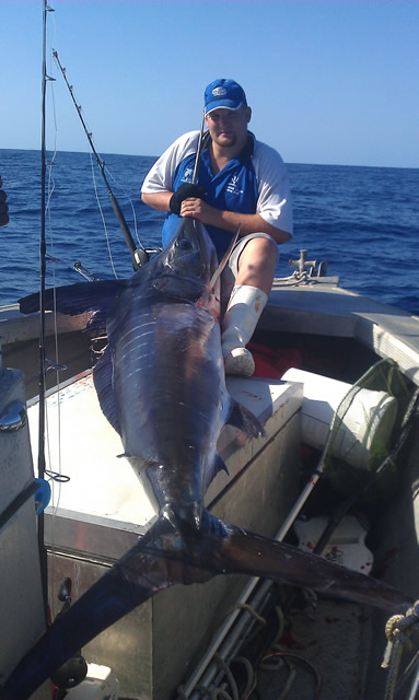 ANGLER: Chris Carr (Shrek)  SPECIES: Striped Marlin  WEIGHT: Est. 110 Kg LURE: JB Lures, Evil Dingo