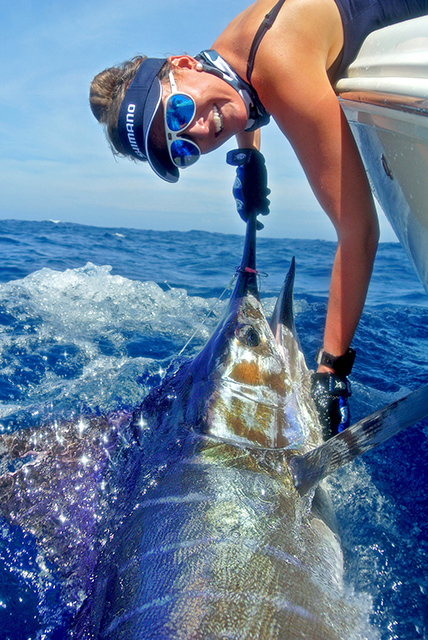ANGLER: Gina Cleaver SPECIES: Striped Marlin.  WEIGHT: est 85kg. LURE: JB Lures, Dingo Pirate